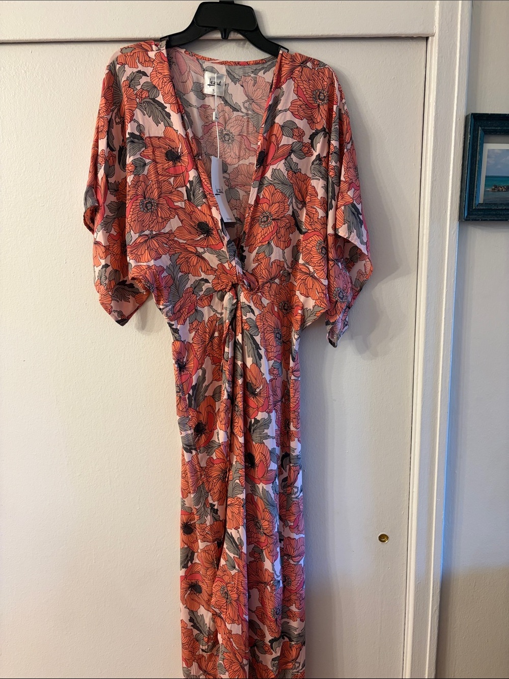 Floral V-Neck Orange Swim Coverup Kimono